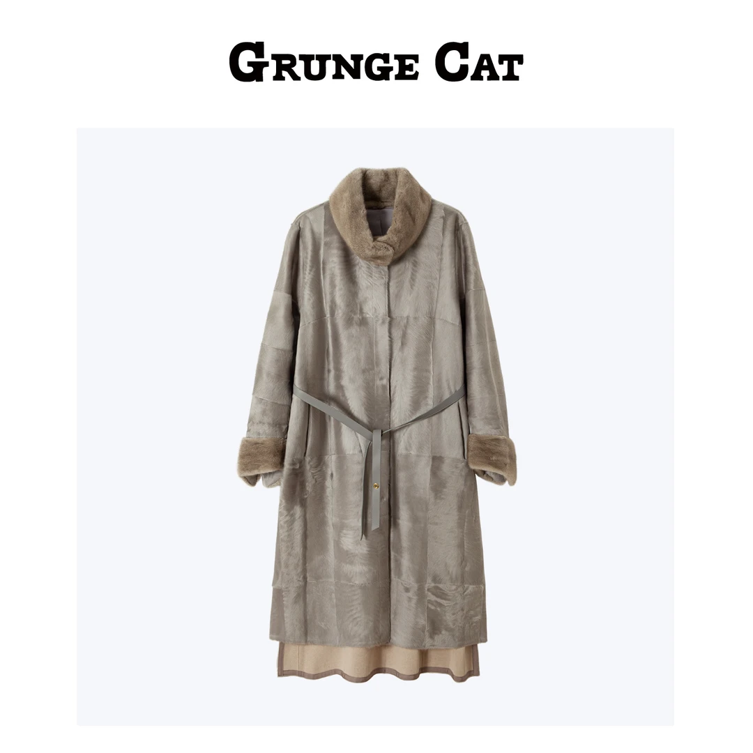 Grunge Cat女士胎羊毛长款水貂领大衣
