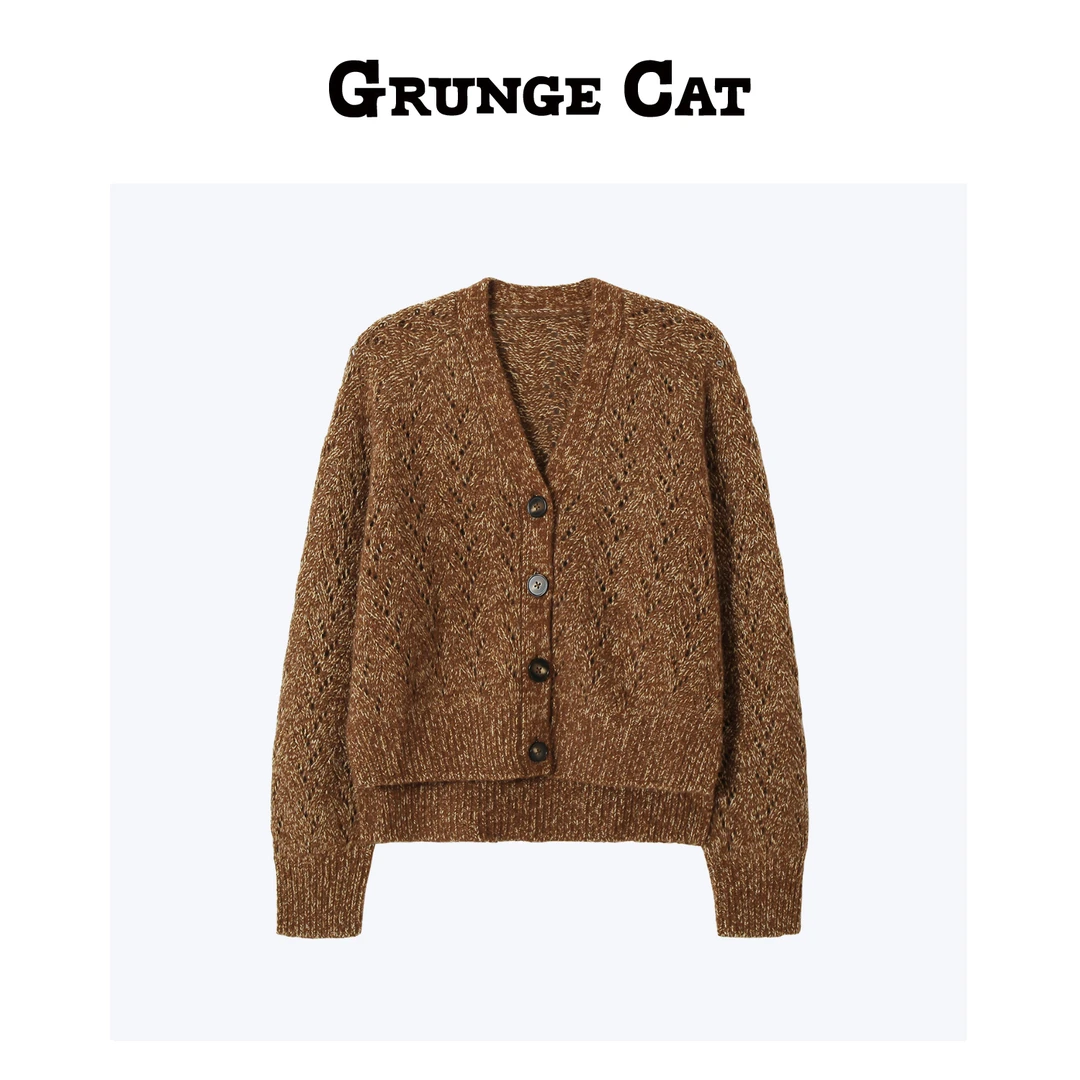 Grunge Cat女士羊绒V领圈圈纱开衫