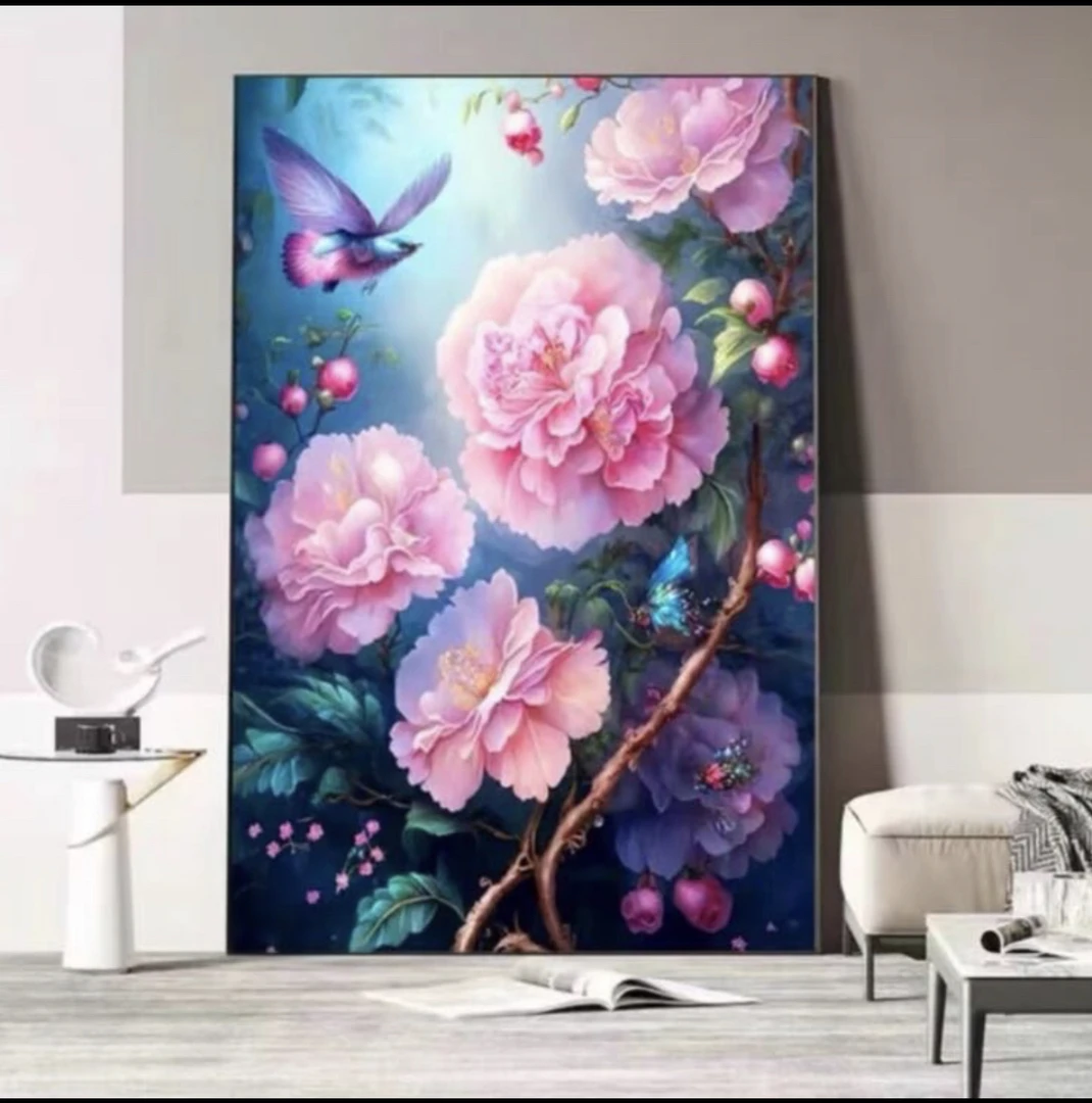 主播推荐款~山茶花蝴蝶75X55大格四股线绣A-649（十字绣套件）