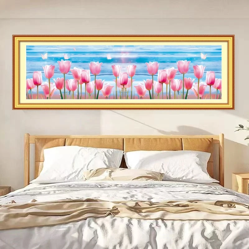 蝴蝶郁金香十字绣2024新款客厅卧室床头温馨高级感线绣手工绣38色