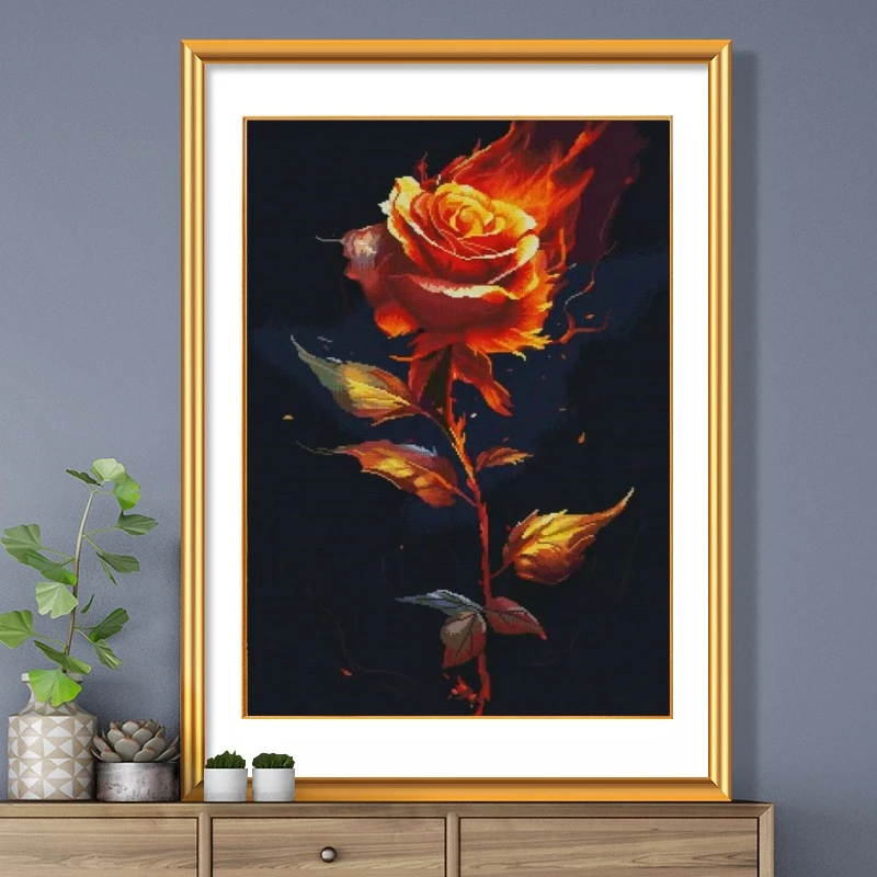 烈火玫瑰十字绣爱情浪漫2024新款高级客厅卧室玄关线绣手工自己绣