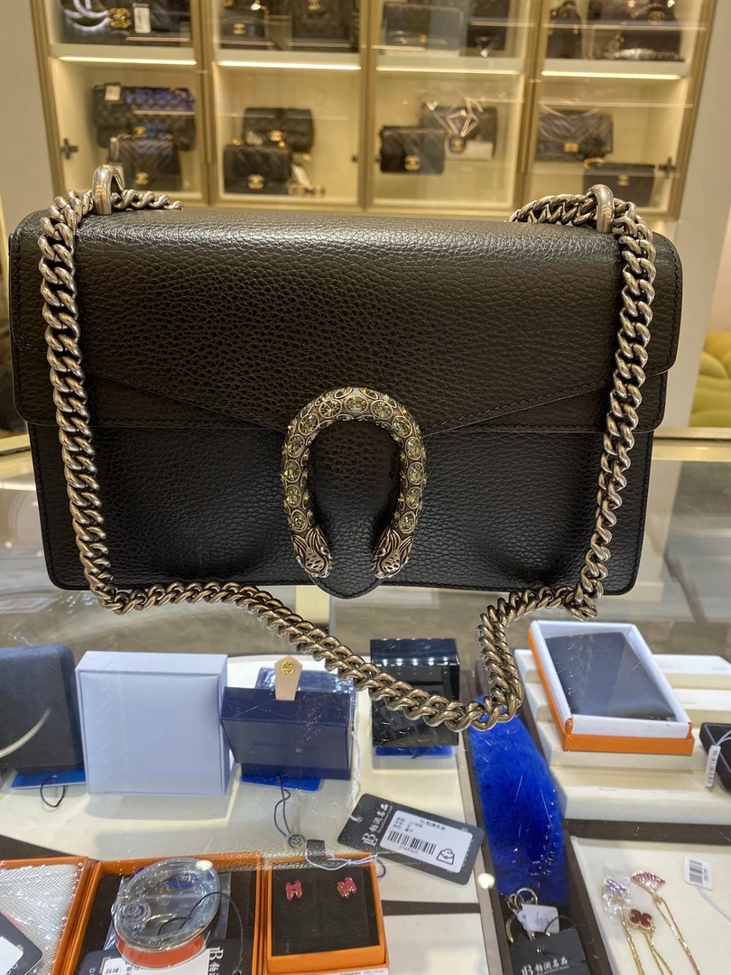 99新 GUCCI/古驰 黑色钻扣酒神中号