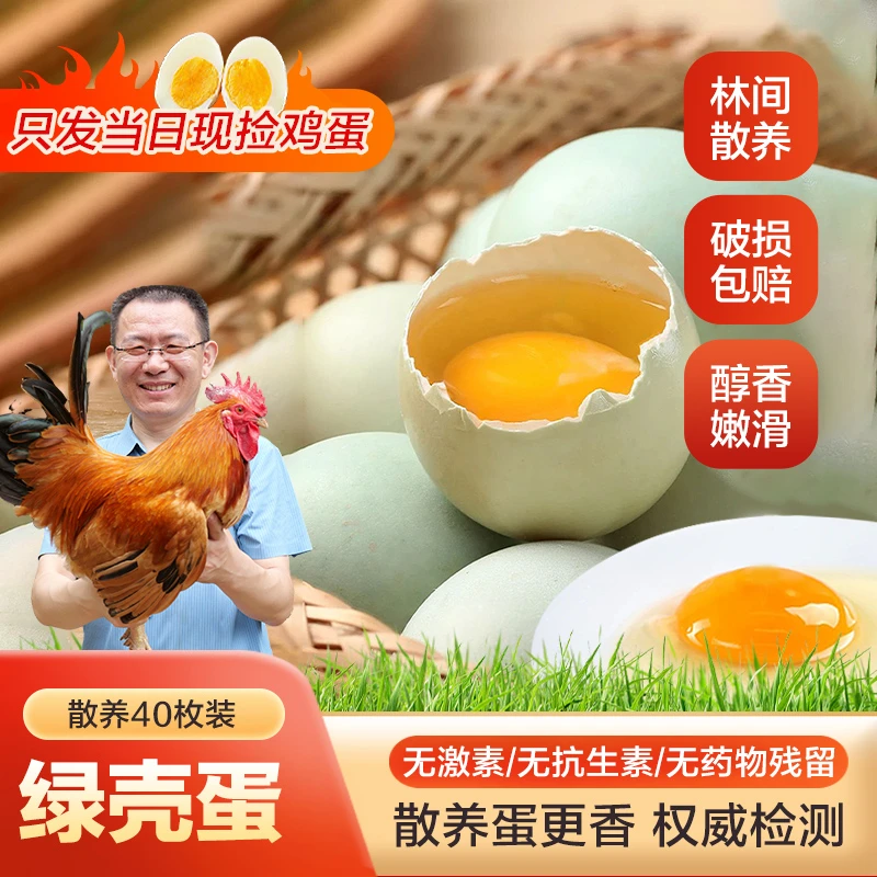 (乌鸡蛋) 新鲜绿壳土鸡蛋笨鸡蛋现捡现发40枚净重3-3.5斤劳模大叔