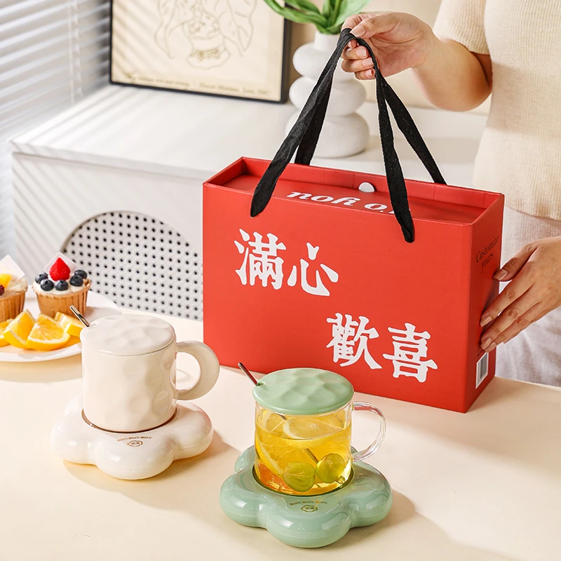 美至尚云朵暖暖杯陶瓷恒温杯电热杯保温55度三档可调节日礼品