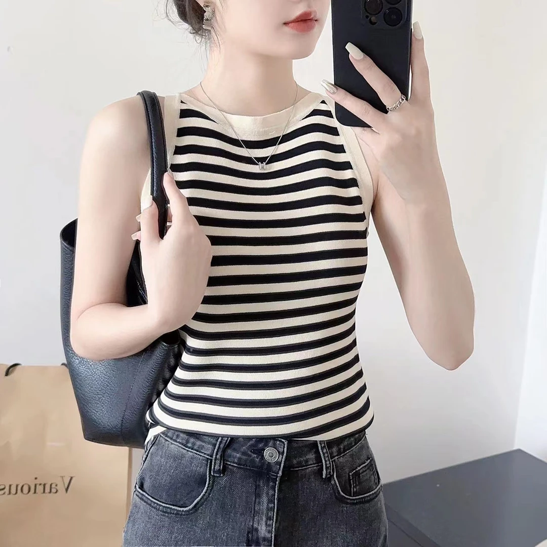 23年春夏新款网红打底曲珠针织吊带背心女无袖设计感小众外穿上衣