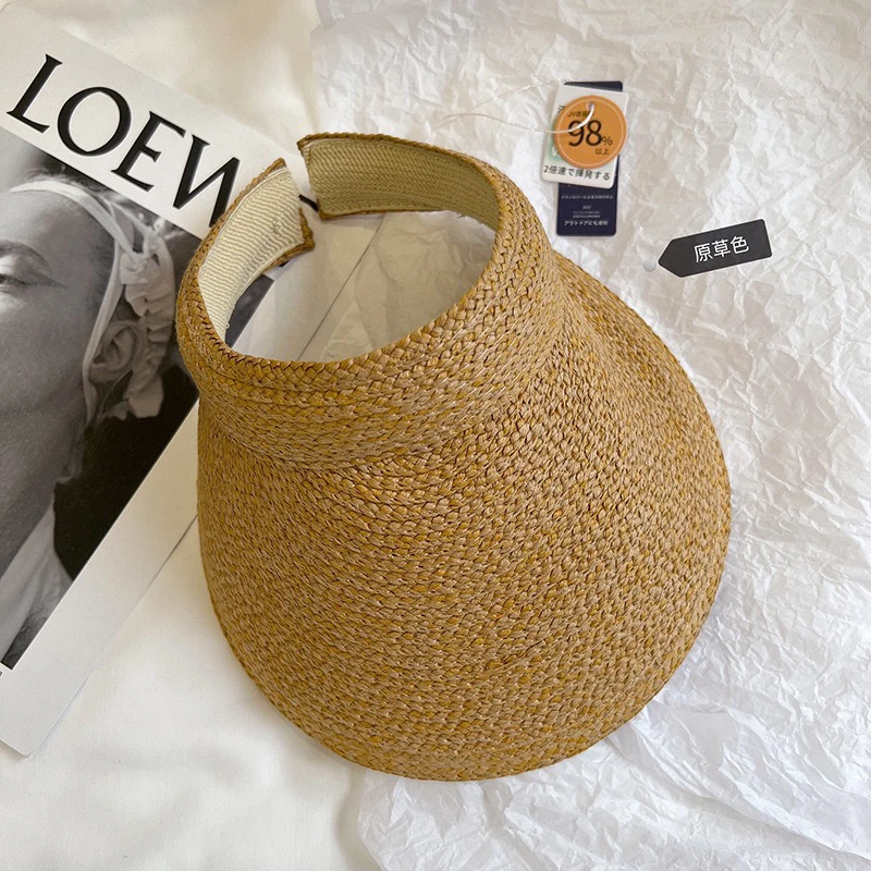 JOJO 大脸救星夏季拉菲草编防晒空顶帽韩版ins风大檐遮阳帽女