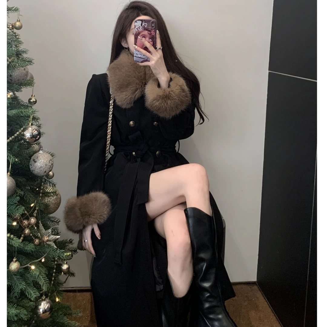 大码女装富婆款高级法式气质时尚冬季长款毛呢大衣风衣外套