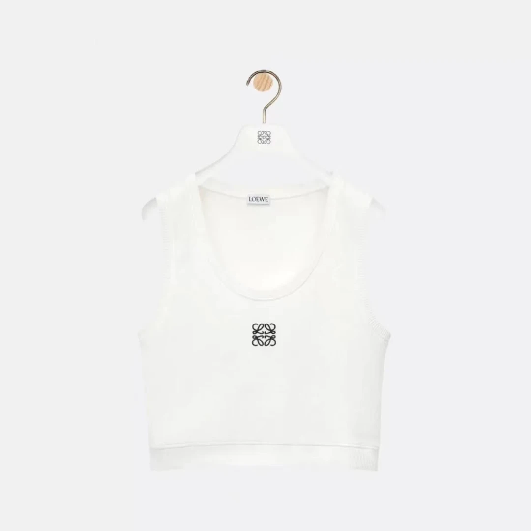 LOEWE罗意威白色短款logo印花背心BJ