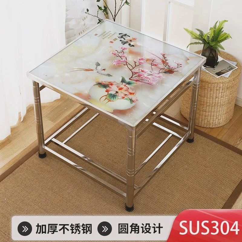 新款家用不锈钢取暖烤火桌子正四方形冬季电炉餐饭折叠桌架子
