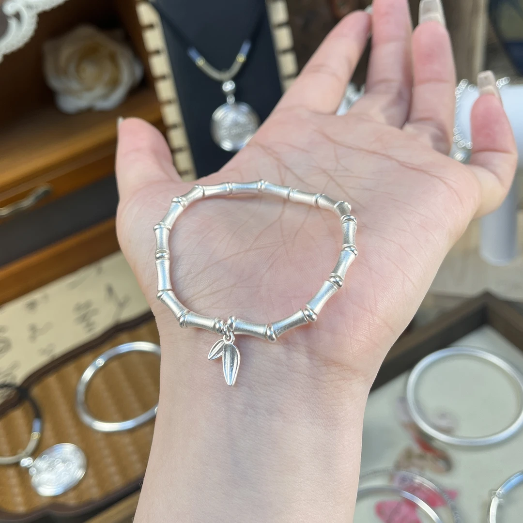 足银银制品 竹节手链 竹节手串 节节高升 古法磨砂手串简约（639）