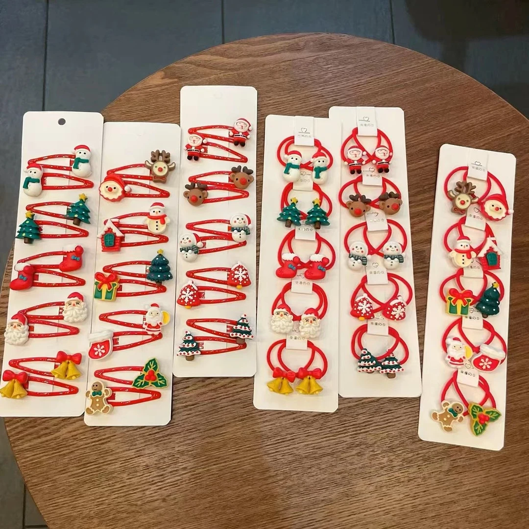 圣诞头绳儿童发夹皮筋圣诞发饰发绳套装（款式如图）