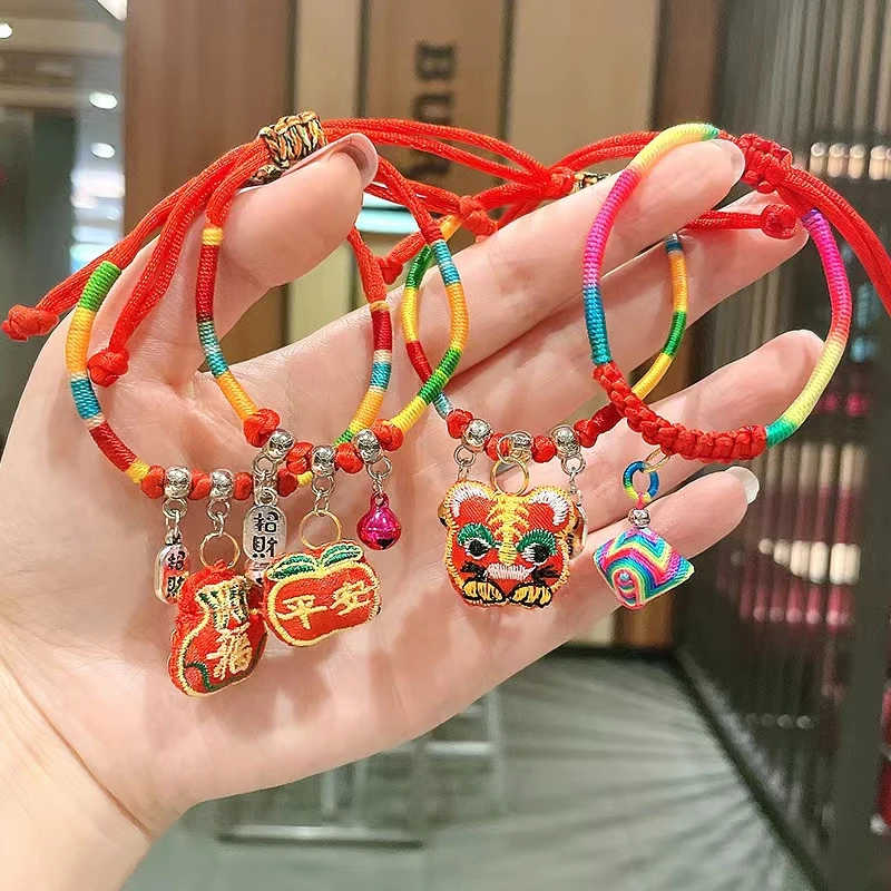 非金属布艺手链 端午节手绳手工编织五彩绳国潮编绳情侣彩色红绳