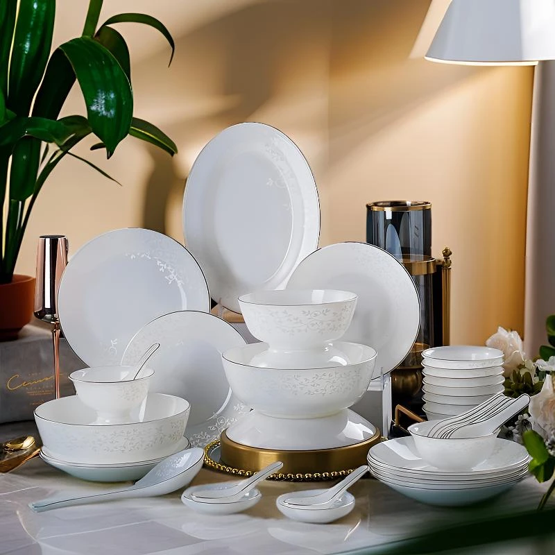 越绣堂 企业店玉瓷轻奢陶瓷碗盘碗筷餐具套装网红碗盘组合