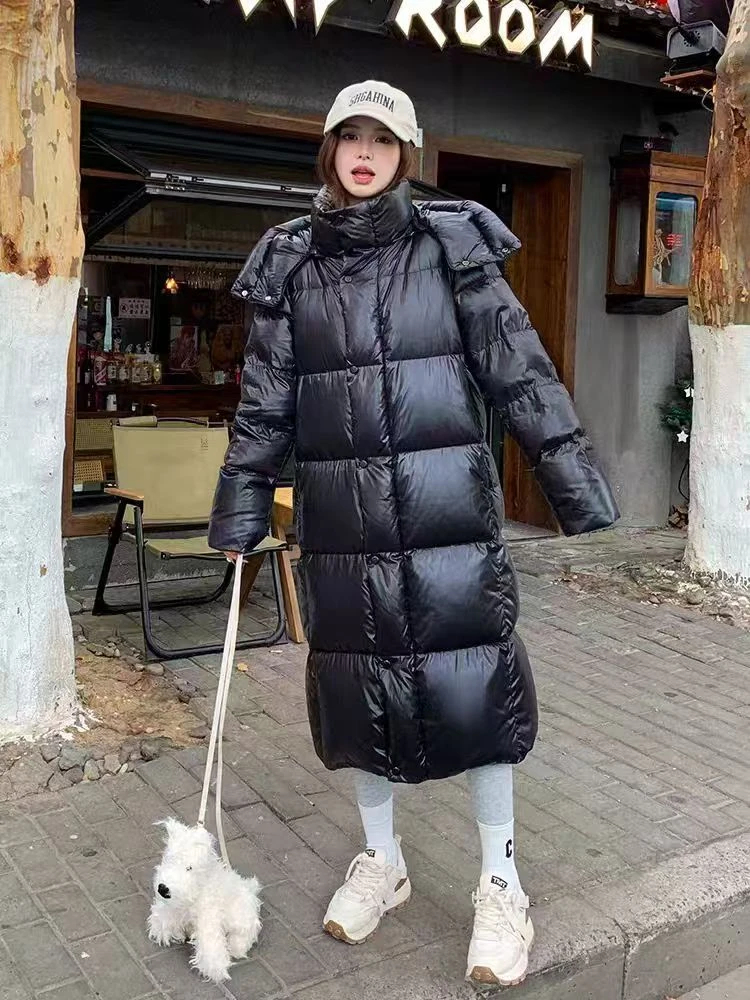 黑钻白鹅绒羽绒服女中长款冬季新款过膝极寒保暖外套