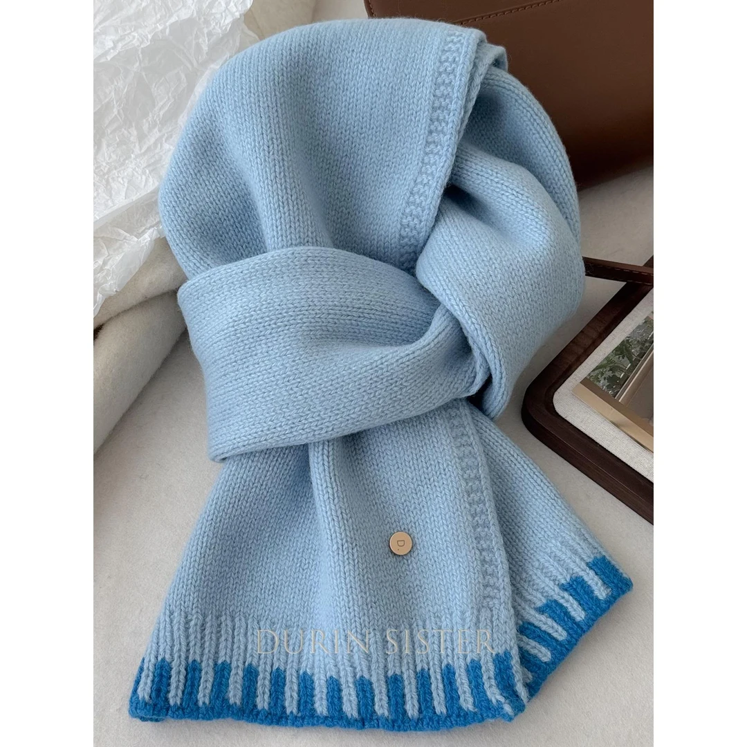 碧落蓝~精选澳洲纯羊毛100%羊绒围巾2024新款百搭男女生冬季围脖