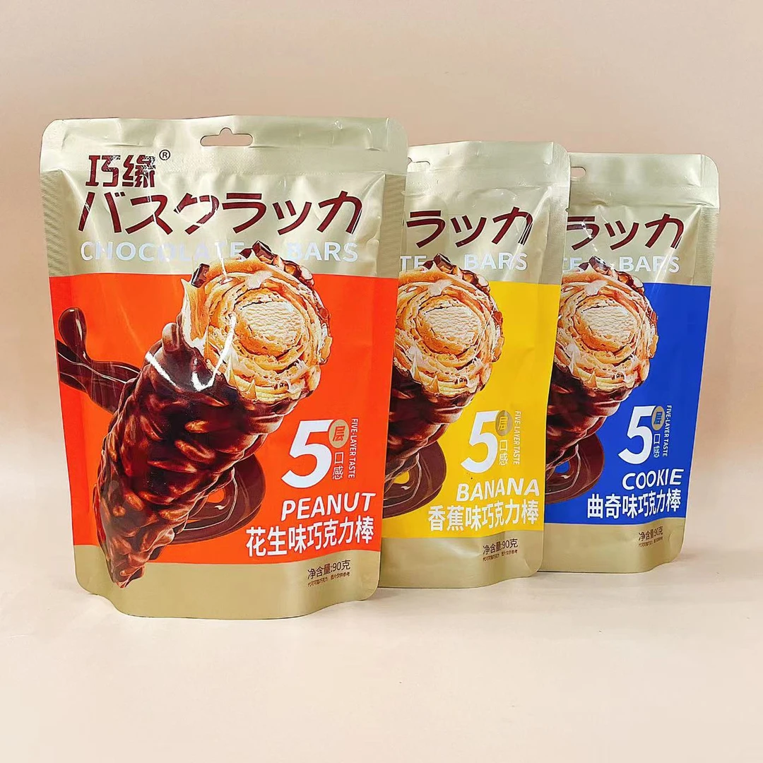 巧缘香蕉味巧克力棒曲奇味巧克力棒花生味巧克力棒网红夹心饼干
