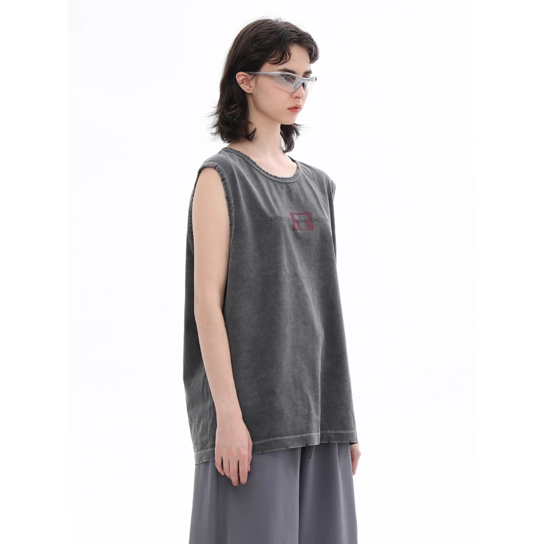 TH90 CREW美式复古炒色怀旧印花宽松无袖背心