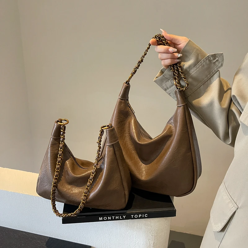 韩版腋下包包女式2025新款潮复古托特包休闲百搭链条斜挎包单肩包
