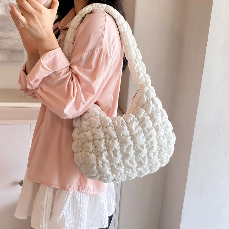 春夏百搭女日常小众单肩包包大容量云朵褶皱托特包包日常通勤包包