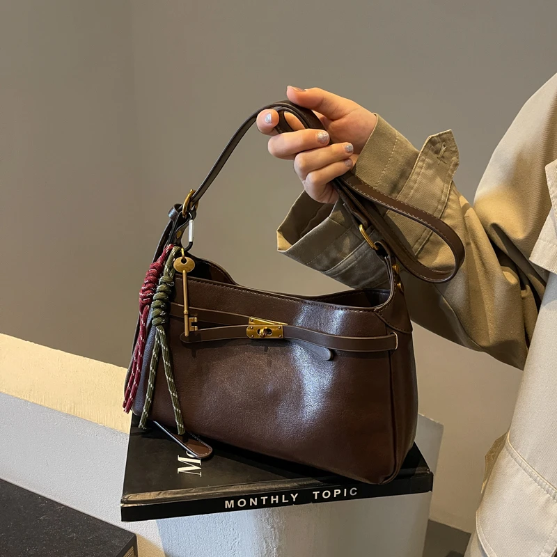 高级质感皮质小包包女2024新款时尚通勤腋下包秋季流行复古斜挎包
