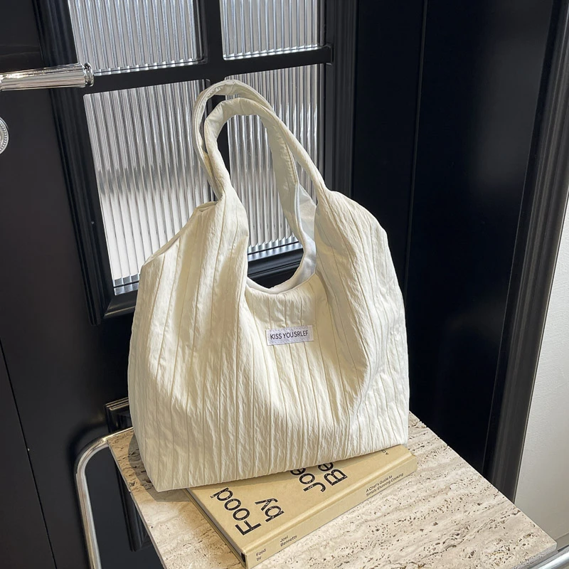 ins大容量托特包女新款夏季上班条纹车缝线日系简约单肩包休闲包