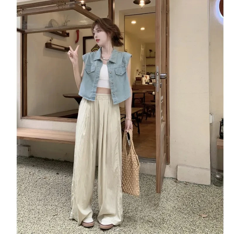 牛仔衬衫女2024夏季新款宽松显瘦百搭短款上衣女无袖马甲外套潮