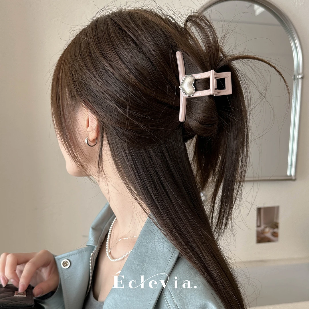 E3148 春季高级藕粉色爱心中号8CM半抓抓夹网红一字抓夹发量少