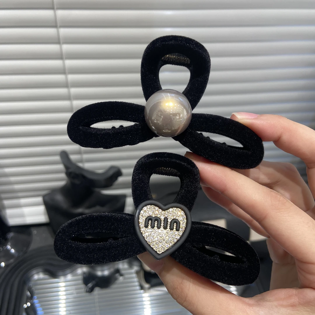 E2676 秋冬新款蝴蝶结植绒爱心珠珠字母抓夹辣妹风后脑勺发饰