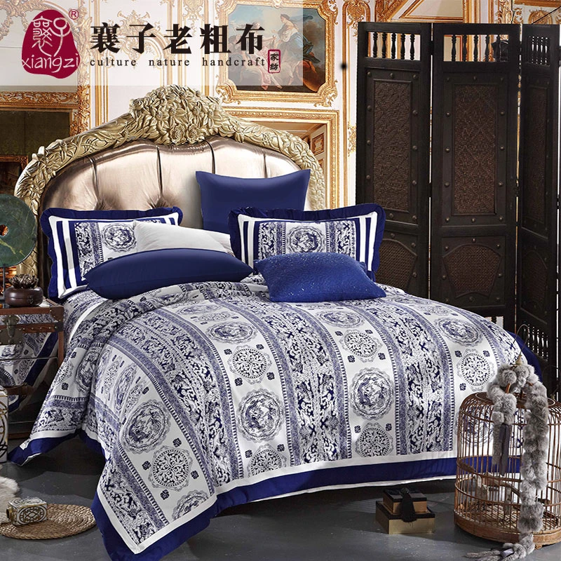 xiangzi/襄子老粗布【青花】四件套高档床上用品中式加厚国风床单