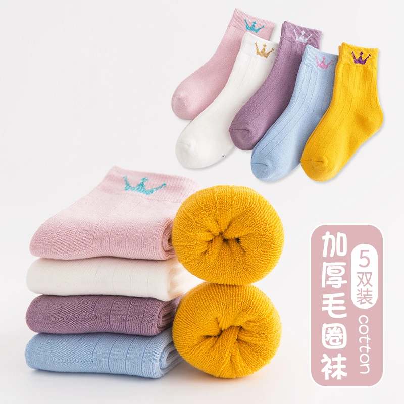 SJ088【儿童皇冠毛圈袜】1-12岁儿童加厚卡通皇冠保暖防寒毛圈袜