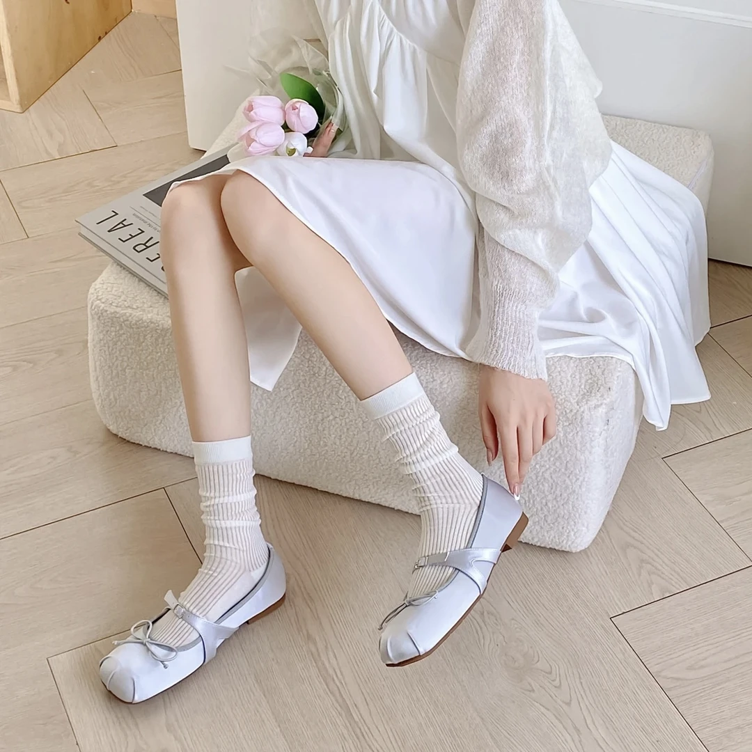 【小香风堆堆袜】夏季透气薄款玛卡龙色竖条网眼堆堆袜法式复古长筒