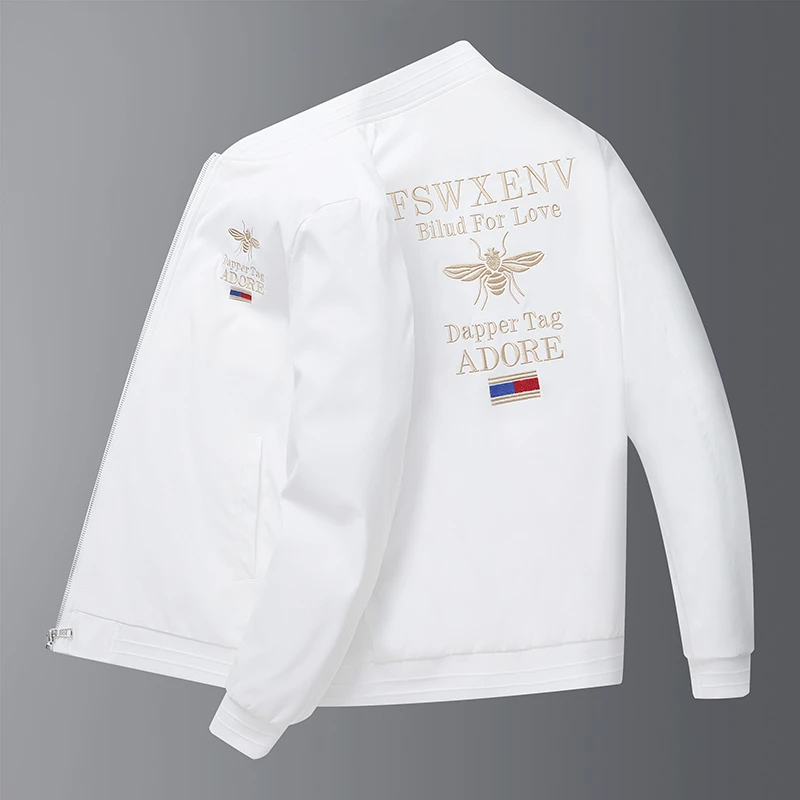 春秋季男士装刺绣小蜜蜂夹克休闲潮流帅气百搭青年棒球领上衣外套