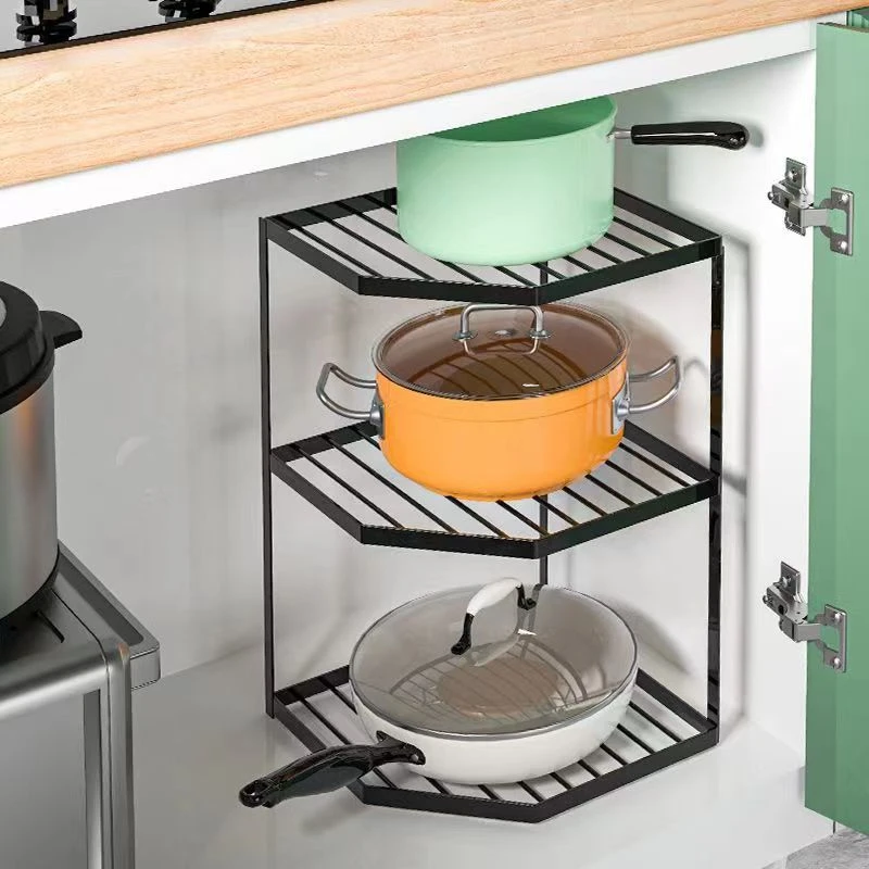 厨房三角置物架锅具收纳架家用下水槽台面收放锅架转角多层锅架子
