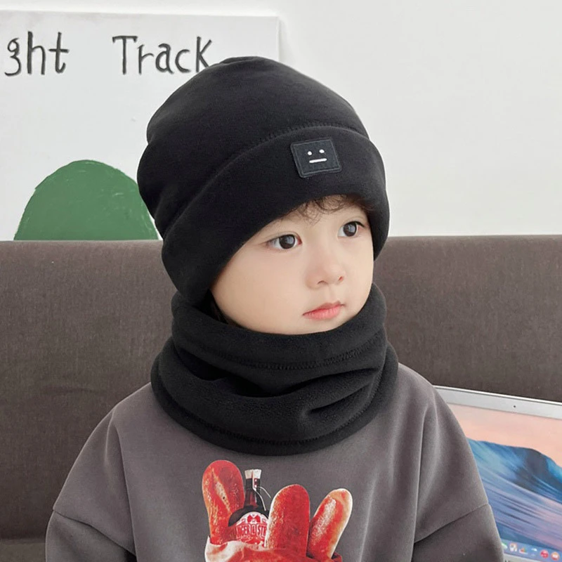 儿童帽子围脖两件套秋冬季加绒护耳帽男女童防风保暖宝宝套帽加厚