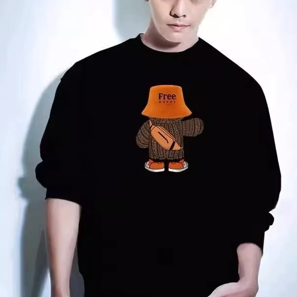 仓石 一树潮牌ins小熊圆领卫衣男秋冬加绒加厚宽松套头上衣男