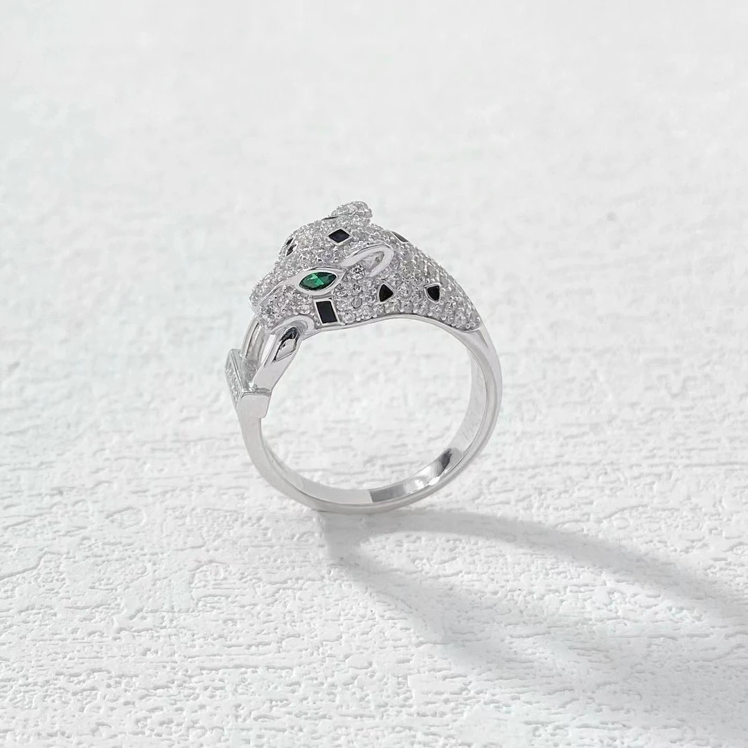 925银合成锆石戒指  c843【豹头闭口银戒指】精致高定豹头闭口戒指