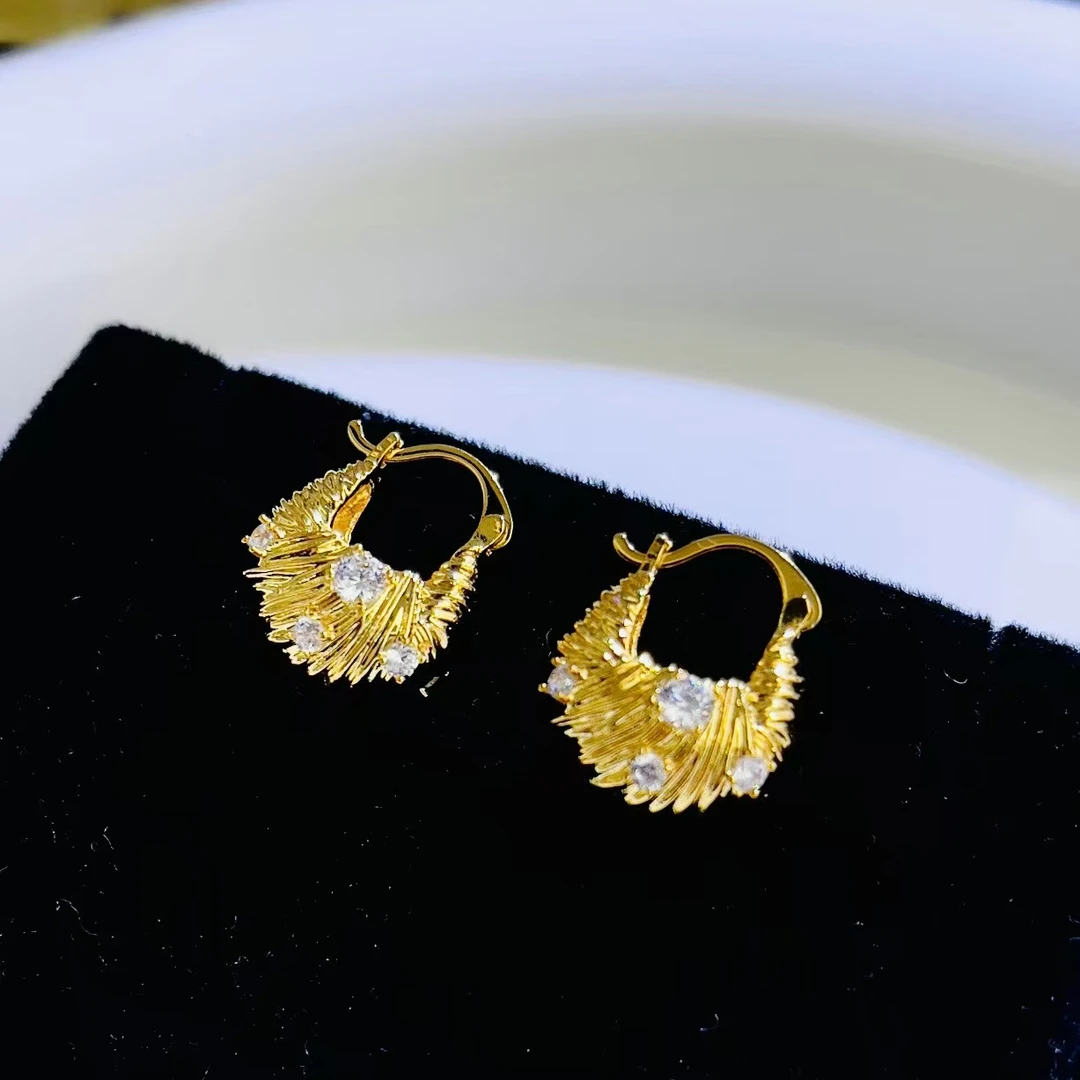 铜合金合成锆石耳饰 ac267拉丝包包耳扣气质金钴色休闲耳环18447