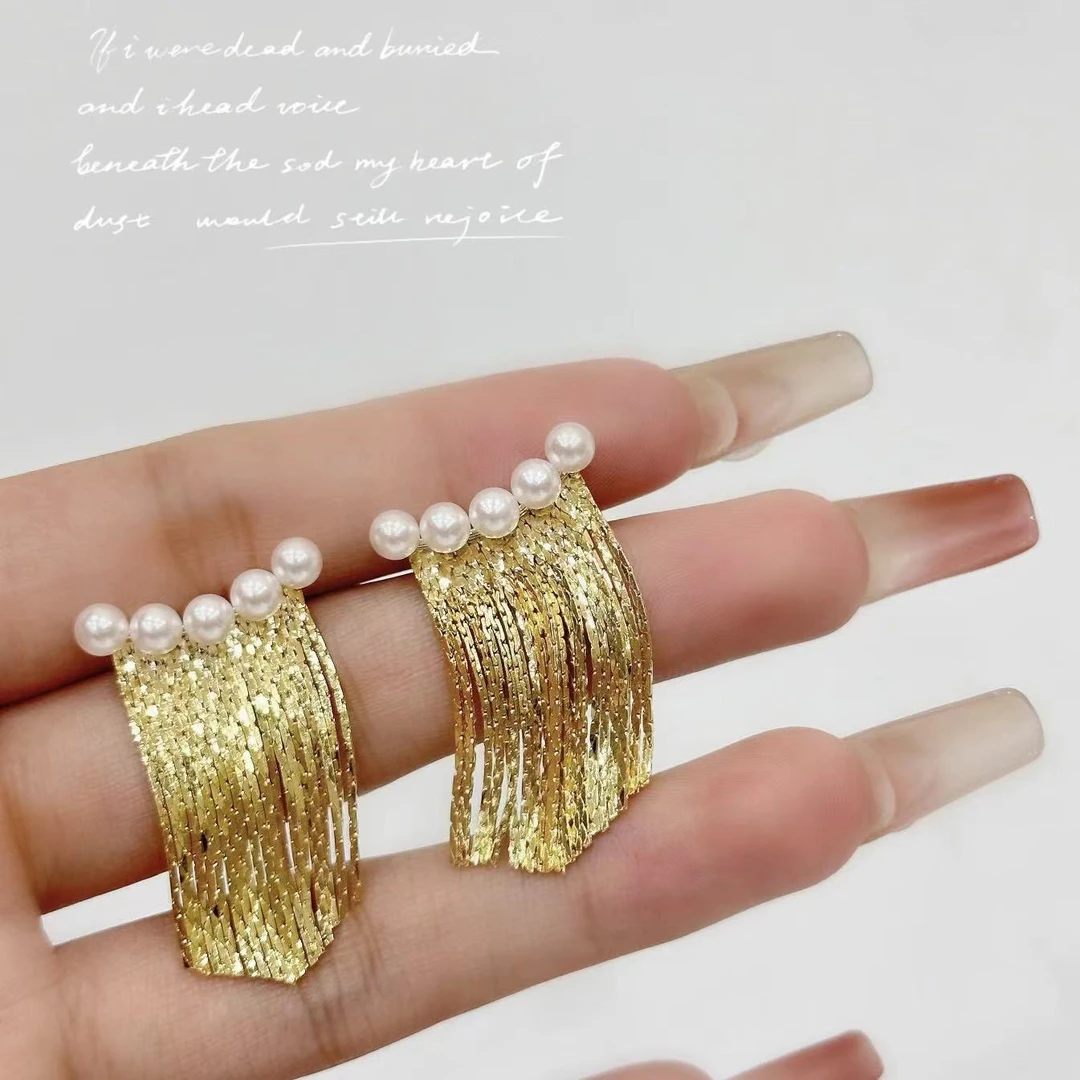 铜合金仿珍珠耳饰 c108甜酷笑脸流苏气质简约时尚银针短流苏8644