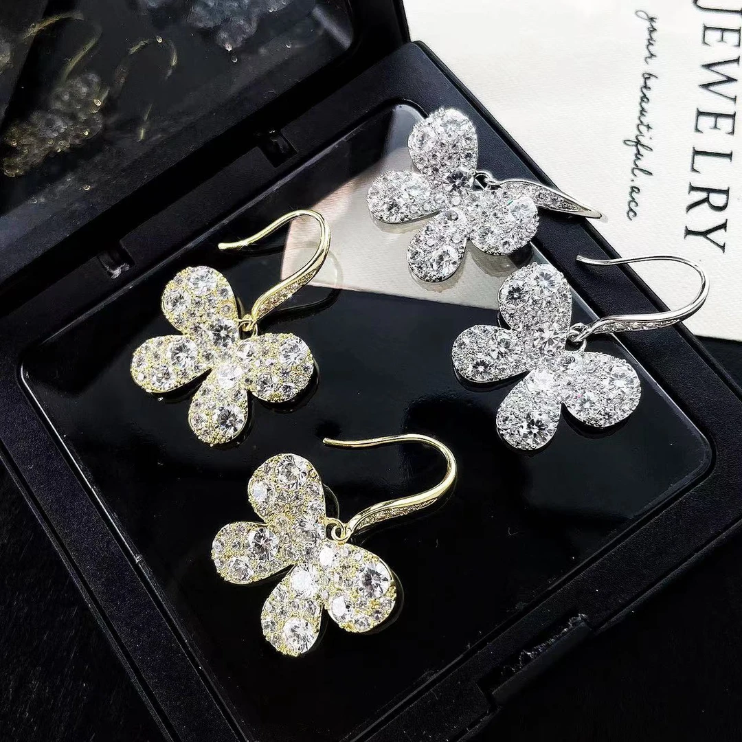 铜合金合成锆石耳饰 a77 a78奢华蝴蝶耳环气质小众设计耳钩 17336