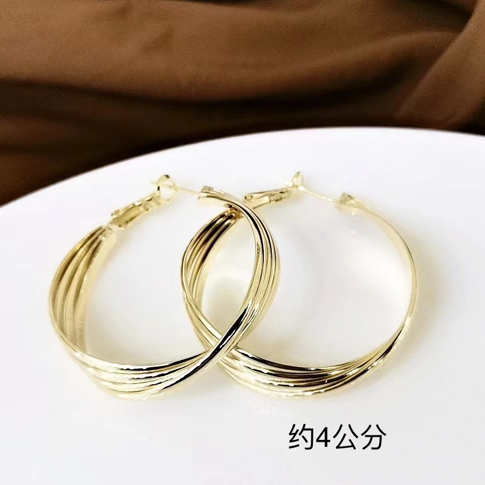 铜合金耳饰 c125复古港风气质耳圈约4公分大气显脸小耳饰