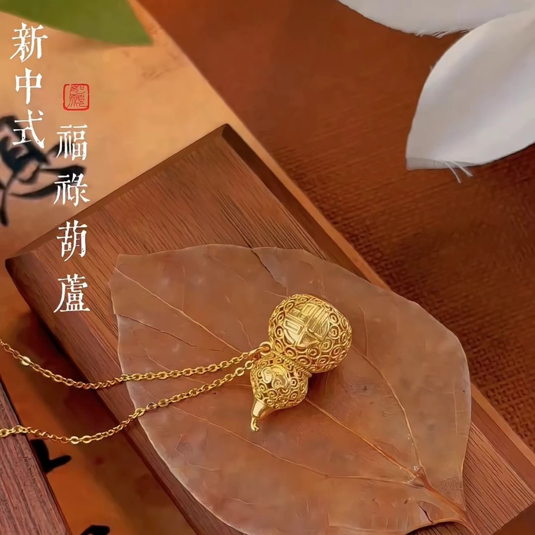 坠链均925银 d154古丽古丽【葫芦】福字祥云镂空葫芦锁骨链50596