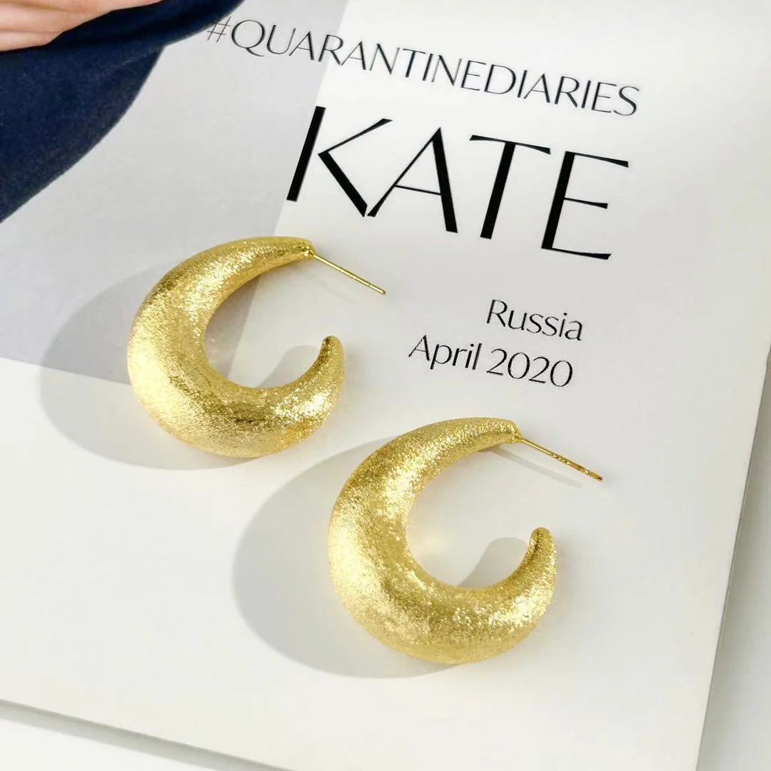 铜合金耳饰 c550【磨砂月亮C圈】气质冷淡风休闲磨砂质感C圈耳环女