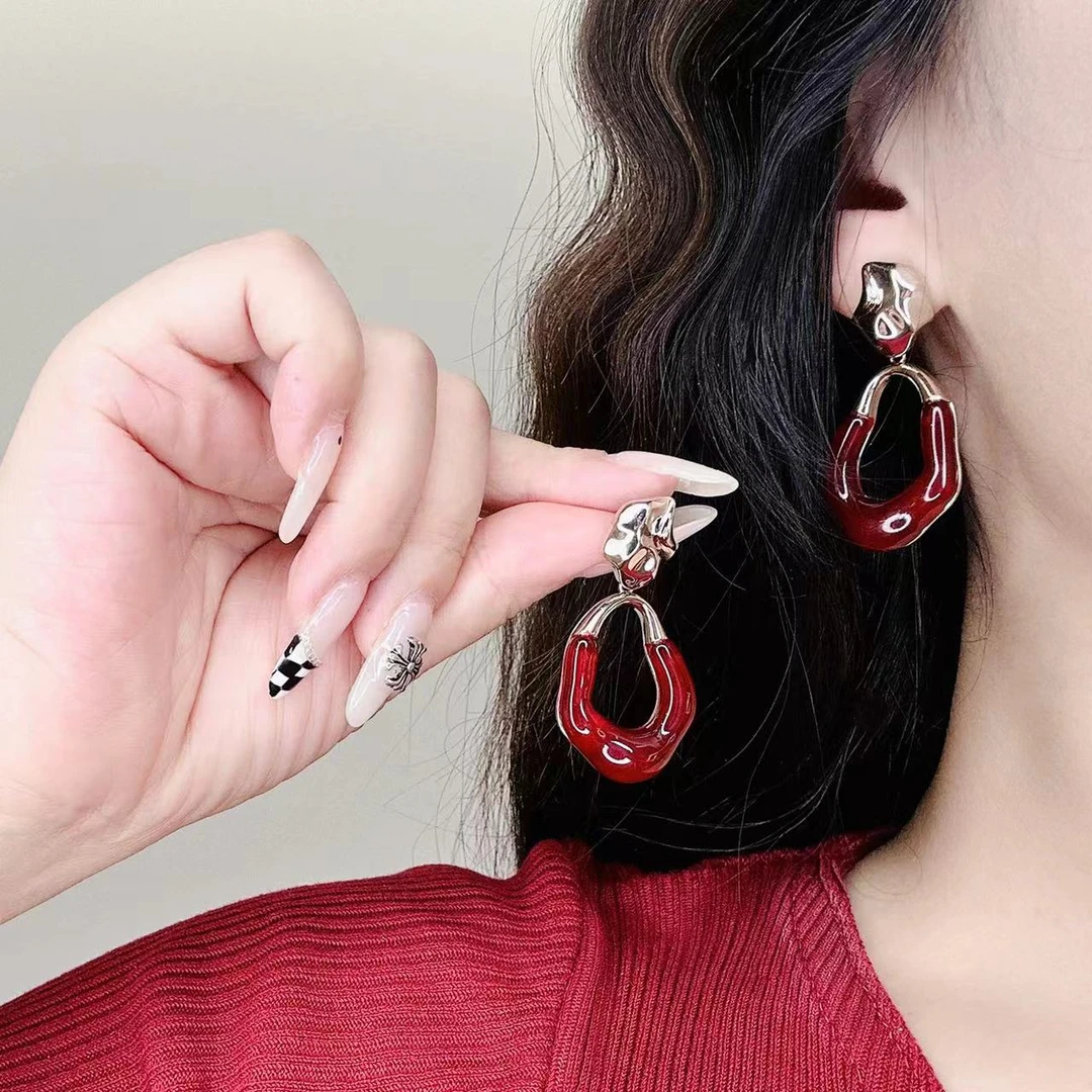 铜合金耳饰 c174 c183美拉德银针耳环气质秋冬爆款美拉德锤纹耳环