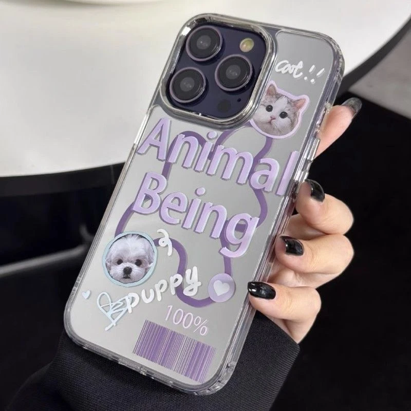 英文小狗苹果15promax镜面11/12网红13全包壳14PLUS高级感XS硅胶X