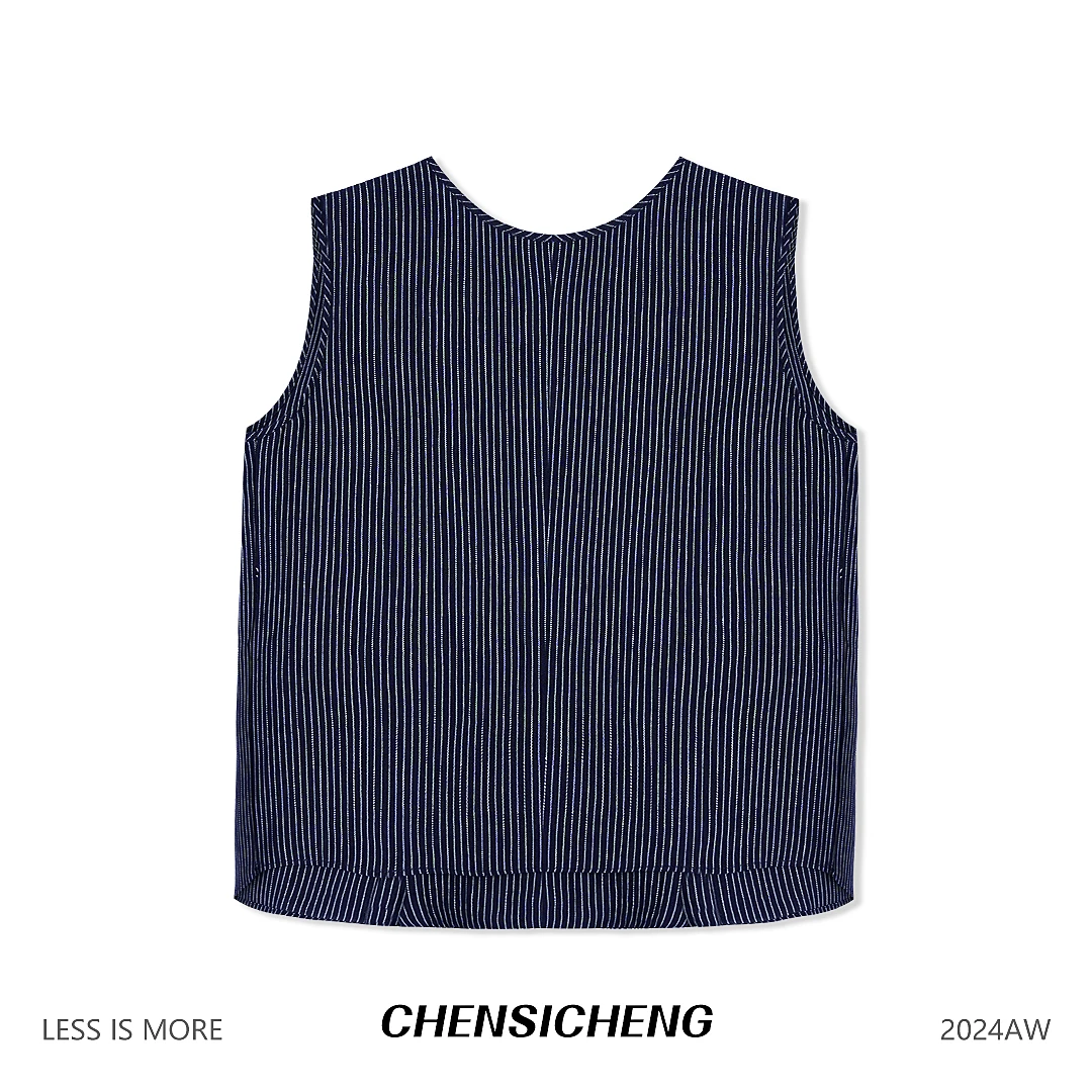 TY【假日牛仔】简约设计感法式复古通勤休闲条纹无袖背心LK2420087