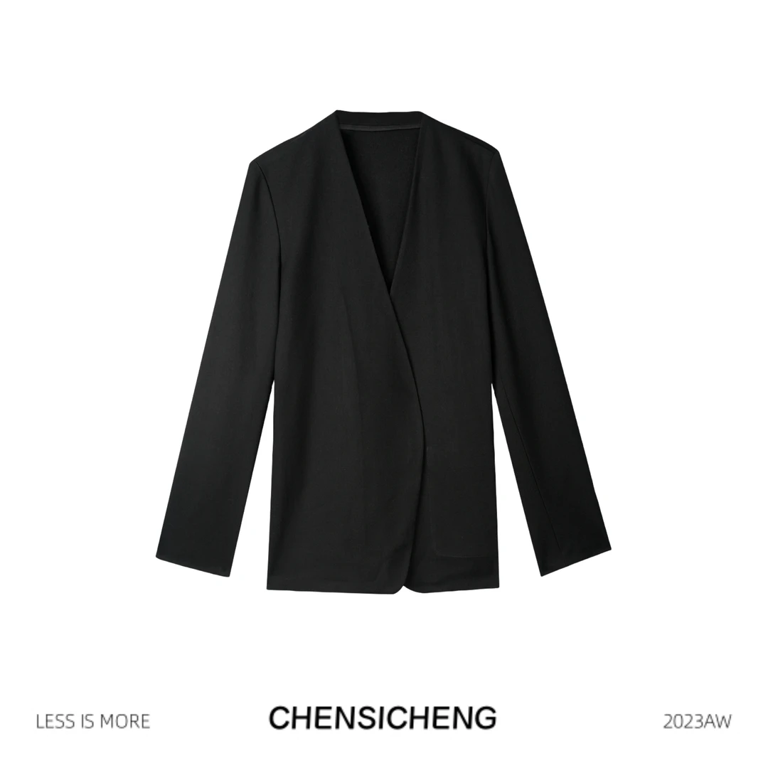 陈思橙【逍遥】百搭羊毛小众极简风黑色设计师西服LK2460007