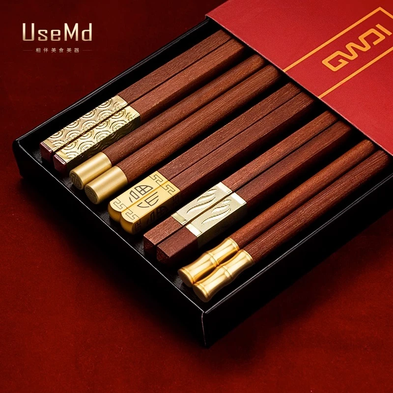 红檀木高档家用防霉无漆无蜡中式筷子复古金红筷子防滑上档次刻字