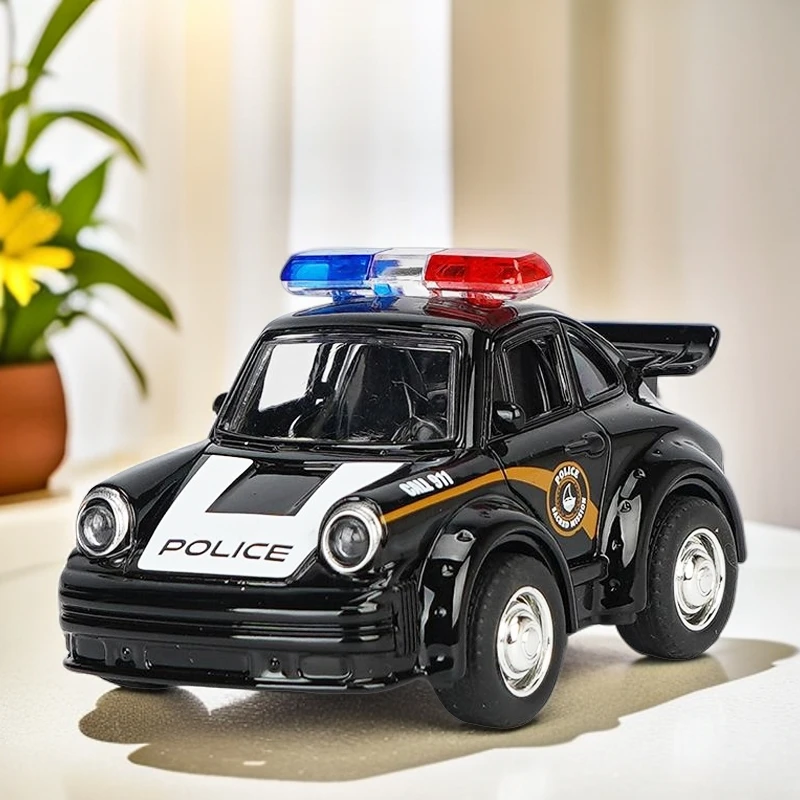合金小汽车警车带声光儿童回力玩具车仿真复古车