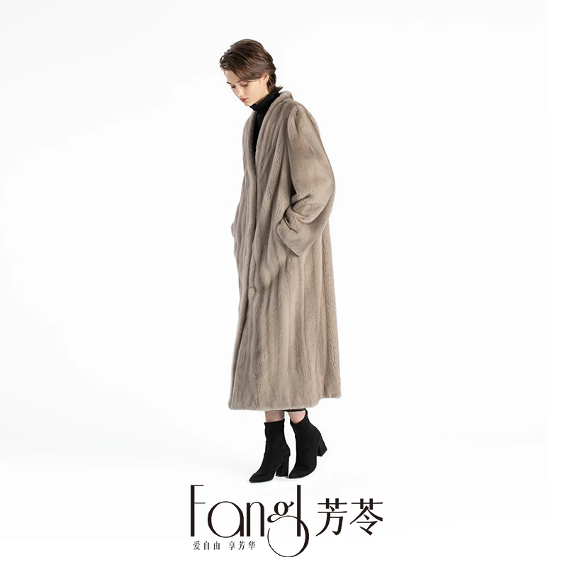 【芳苓】时尚皮草银蓝V领水貂秋冬款女士皮草