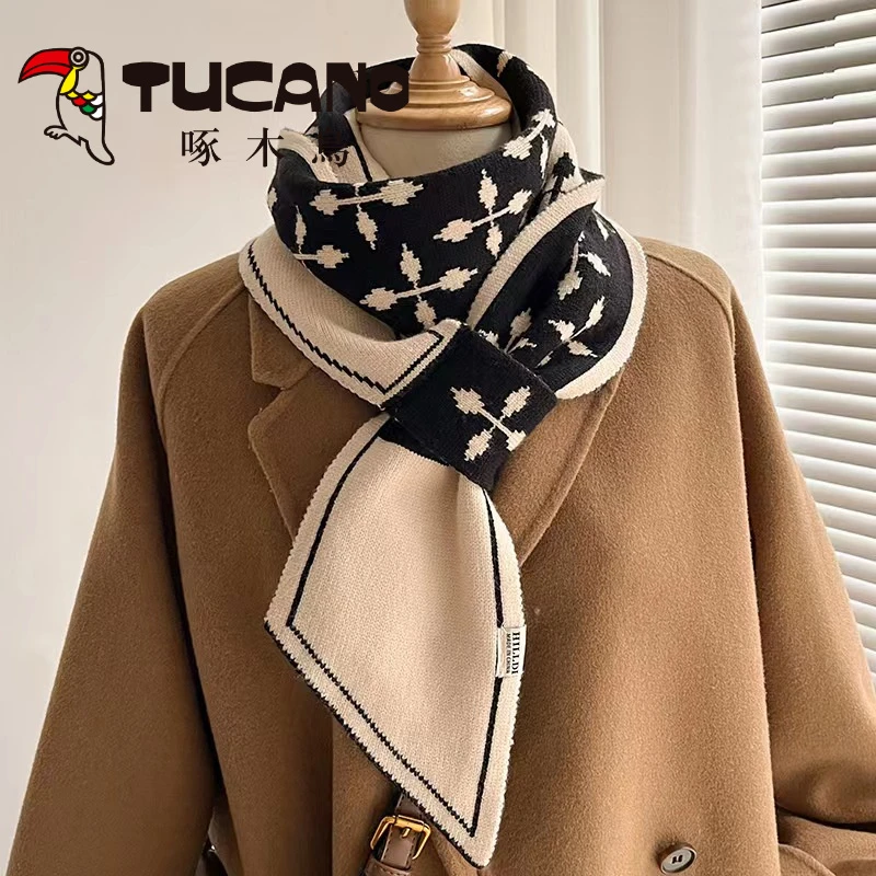 福利品秋冬新款针织毛球韩版条纹围巾女两用学生围脖韩式领巾保暖